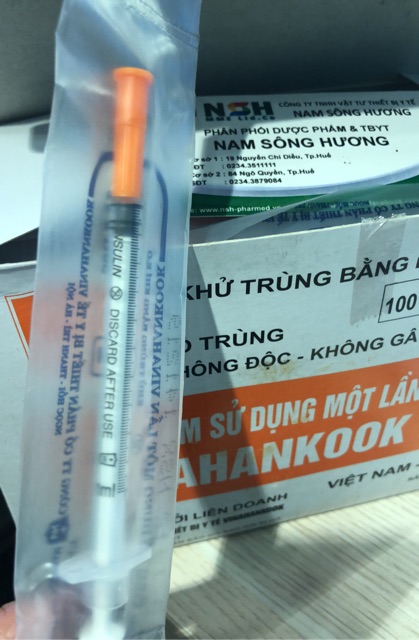 HỘP 100 cây BƠM KIM TIÊM TIỂU ĐƯỜNG INSULIN 1CC 1ML 100iu (30G) VINAHANKOOK