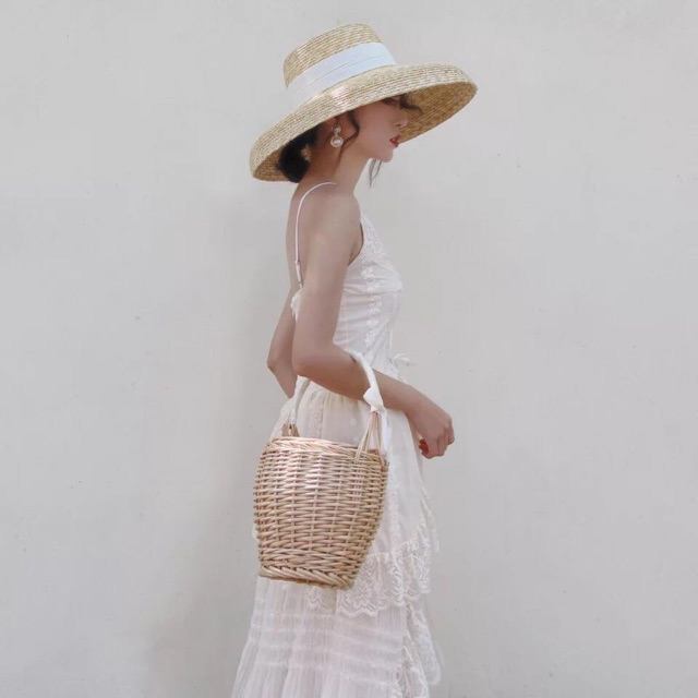 Mũ lồng đèn vành đại dây nơ trắng xinh