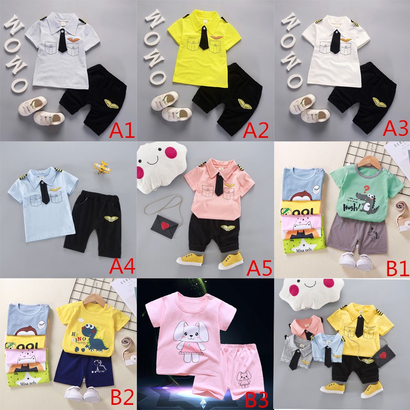 Bộ áo thun ngắn tay có cổ + quần short đáng yêu cho bé