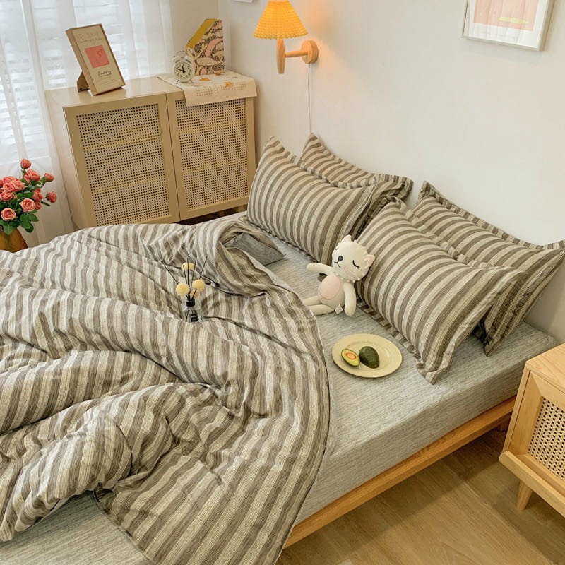 Cotton Poly Nhập Khẩu - Kẻ Ngang Xám Mờ (SP001329)