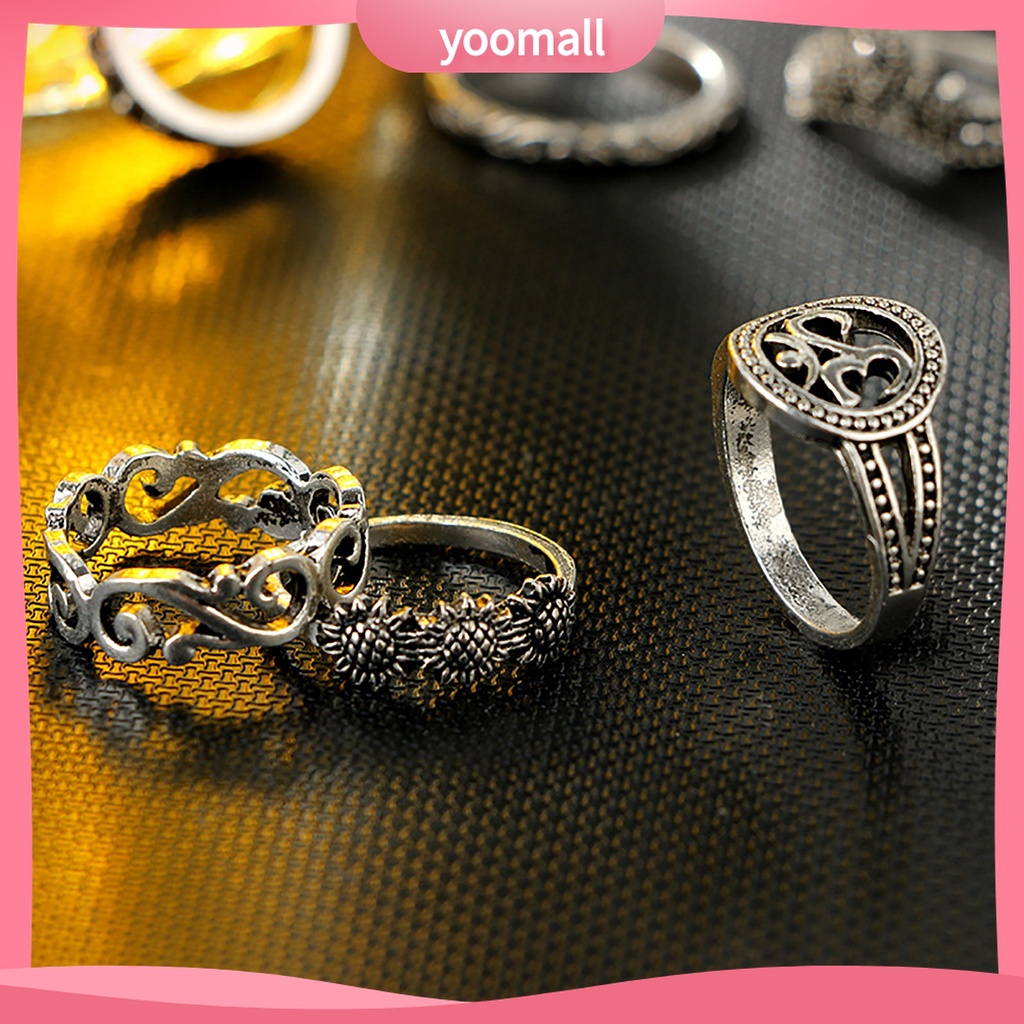 Yomall♡ Set 9 Nhẫn Đeo Khớp Ngón Tay Nhiều Màu Sắc Phong Cách Bohemian