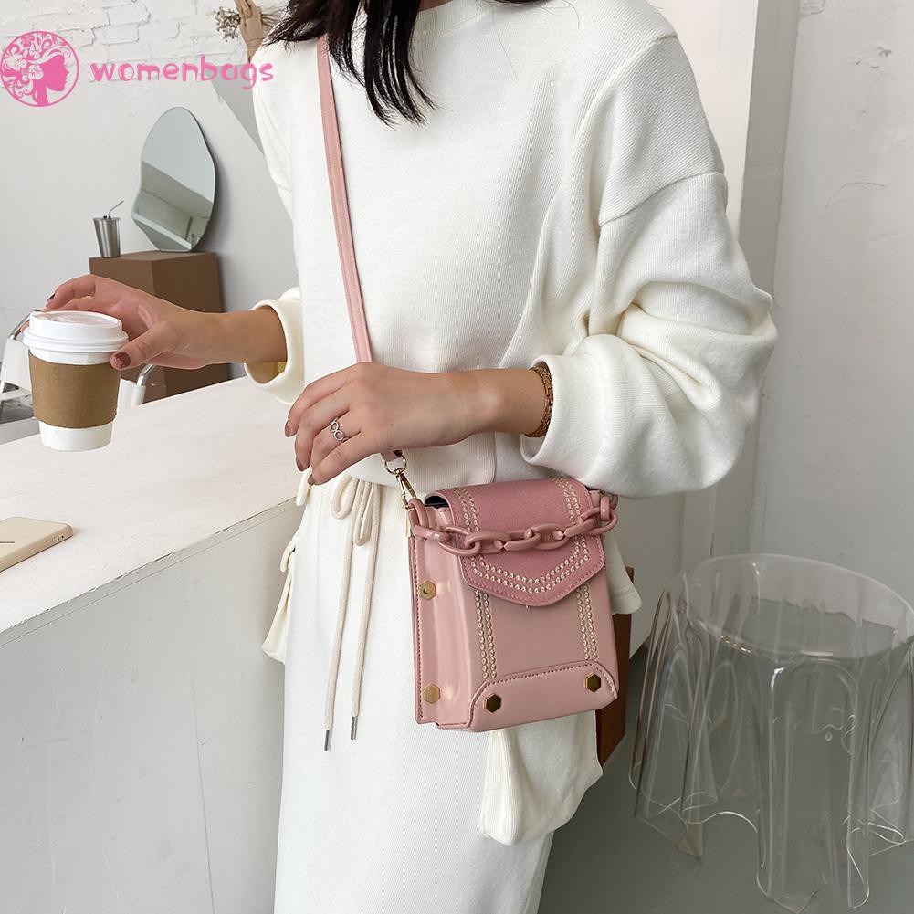 Túi Đeo Chéo Da Pu Phối Màu Thời Trang Cho Nữ