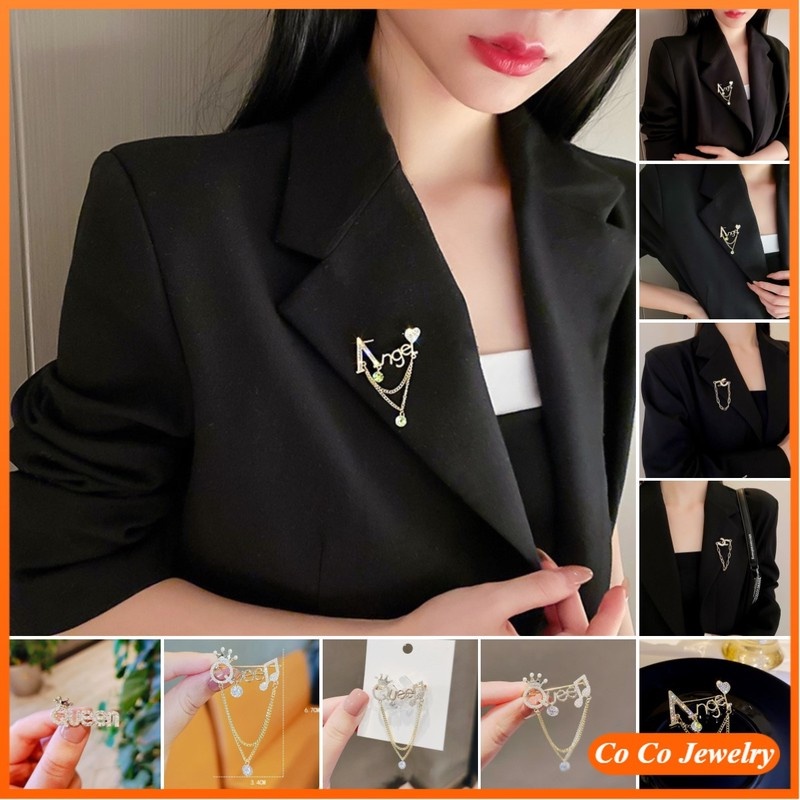 Coco Phụ Kiện Trang Sức Cài Áo Sweater Nút Cài Phối Tua Rua Chống Chói In Chữ Queen Thời Trang Cho Nữ
