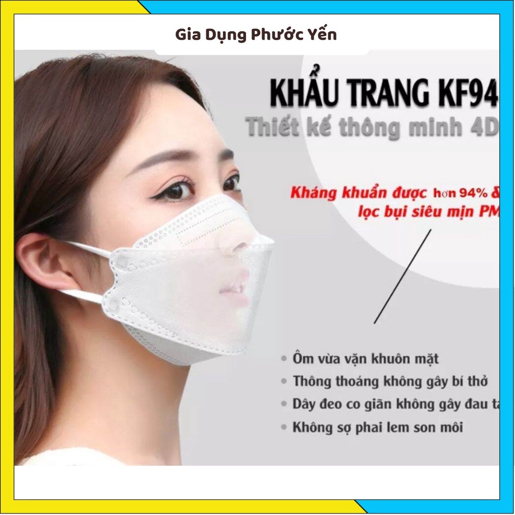 Khẩu trang 4D KF94 công nghệ Hàn Quốc 4 lớp chống bụi mịn và kháng khuẩn - Khẩu trang cá 4D KF94