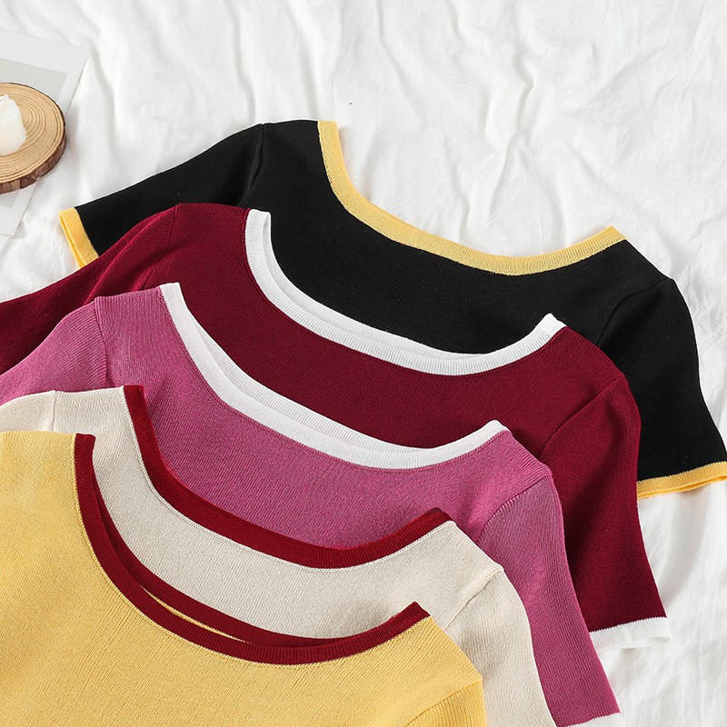 NUZIRO Áo croptop  dệt kim thiết kế đơn giản dễ phối đồ cho nữ