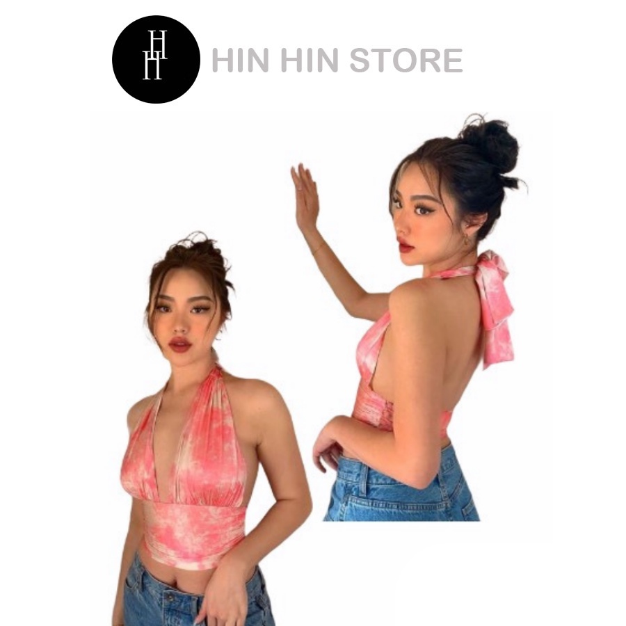 Áo croptop yếm 2 mảnh màu loang HAC115 - Hỉn Hỉn Store