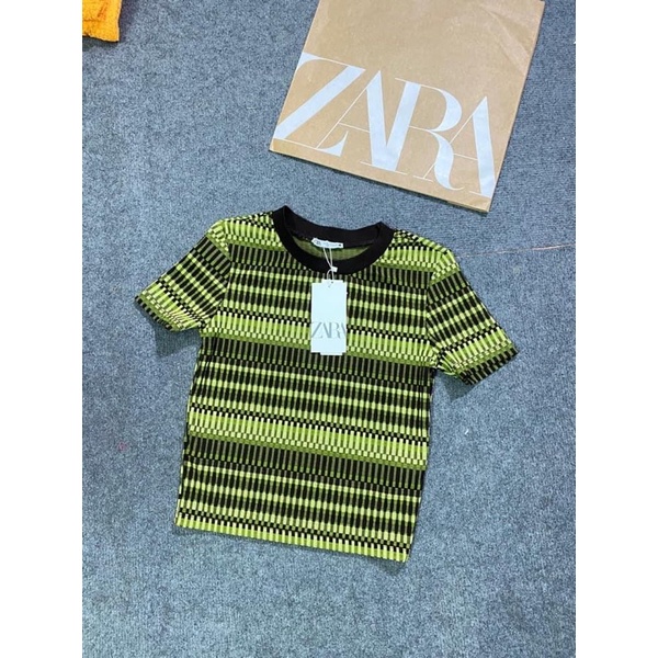 Áo kẻ xanh rêu new tag zara chuẩn authentic