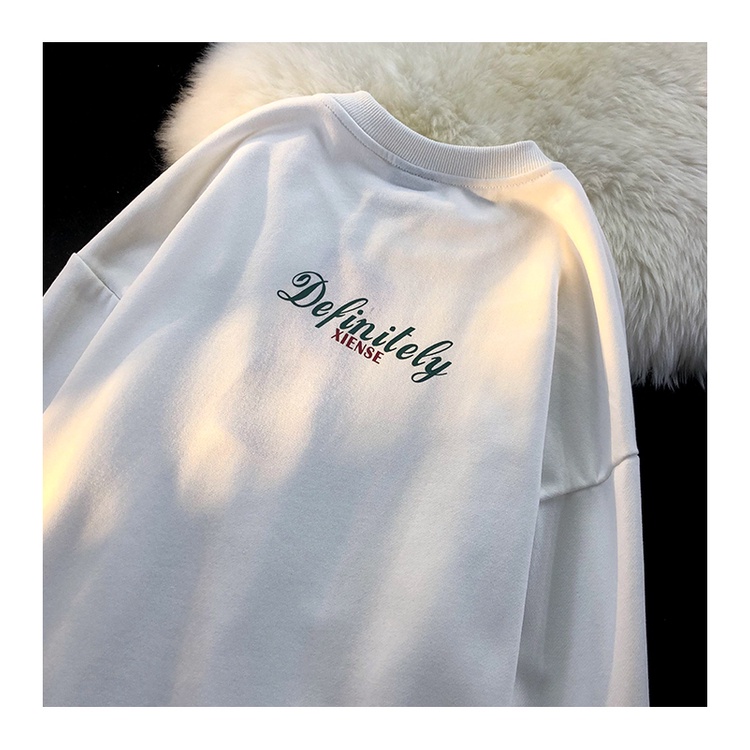 ZHELIHANGFEI Áo Nỉ Cổ Tròn Form Rộng In Chữ Phong Cách Mỹ