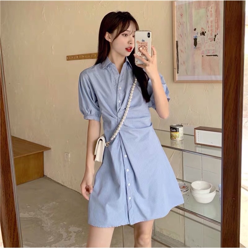 Đầm Sơ Mi Nhún Eo 3 Màu