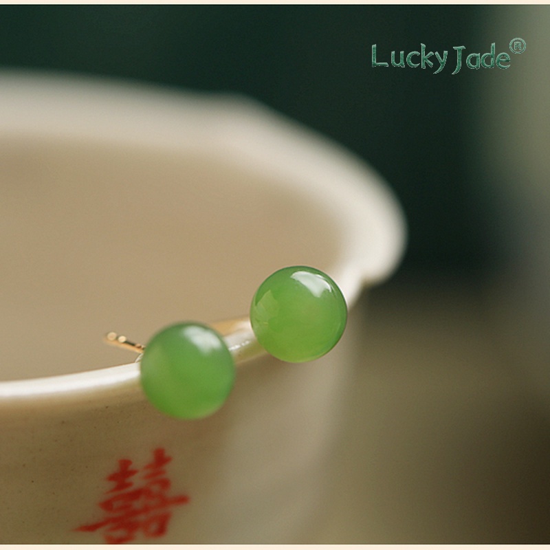 Bông Tai Mạ Vàng 18k Đính Ngọc Bích Sang Trọng