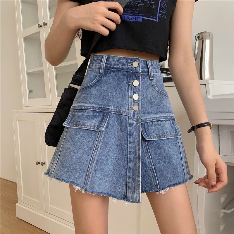 Quần Short Jeans Giả Váy Lưng Cao Thời Trang Mùa Hè Hàng Mới Phong Cách Hàn Quốc 2022 Cho Nữ