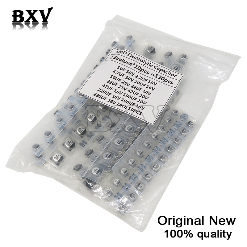 Set 130 Tụ Điện Nhôm 1uF-220uF SMD 13Values * 10 Mẫu Thử 130 Cái