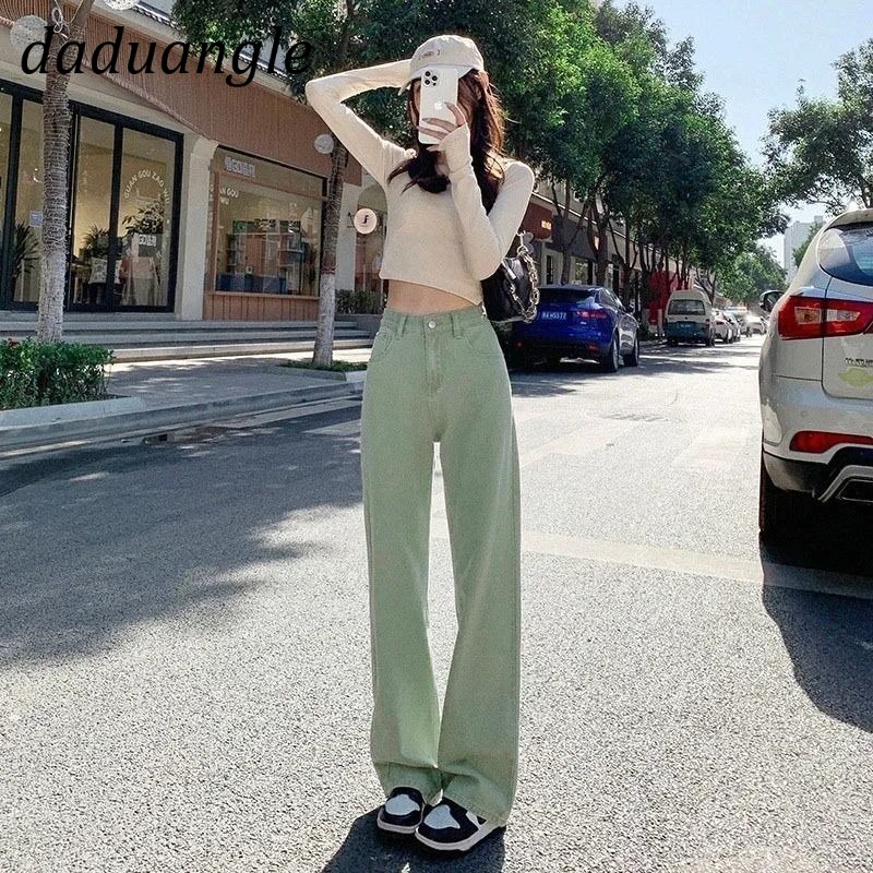 Quần jean Daduhey lưng cao ống rộng phong cách Hàn Quốc cho nữ plus size