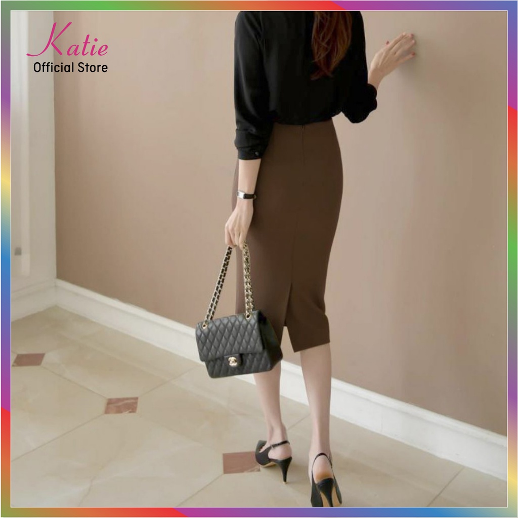 Chân Váy Ôm Bút Chì Qua Gối Màu Nâu Tây Katie Váy Công Sở Thun Hàn Co Giãn 4 Chiều, Size 40-80kg Cv802