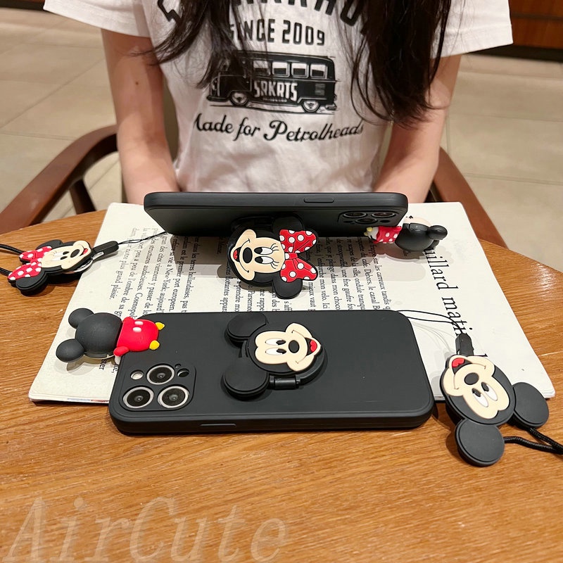 Ốp điện thoại dây đeo giá đỡ gương chuột thích hợp cho iPhone 14 13 12 11 Pro Max X XR XS Max 8 7 6 6S Plus SE 2020