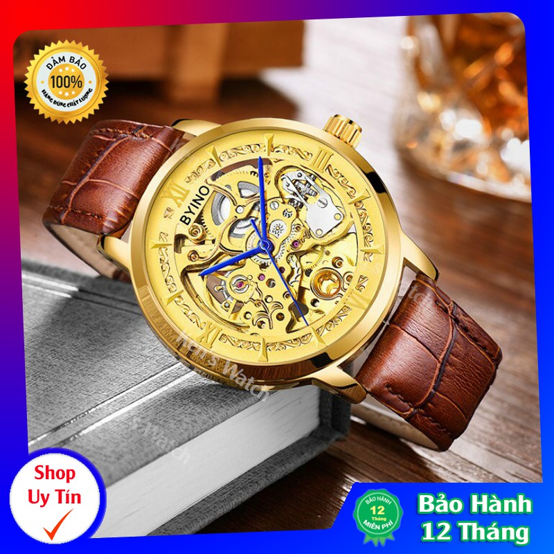 💥CHÍNH HÃNG💥 Đồng Hồ Nam BYINO 8222 Cơ Tự Động, Dây Da Cao Cấp Thời Trang, Chống Nước