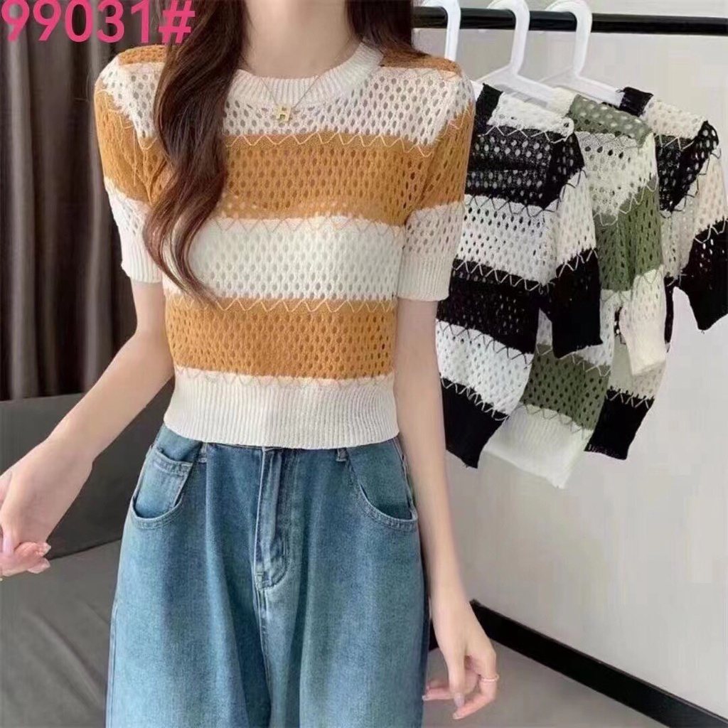 99031. ÁO LEN KẺ TAY NGẮN