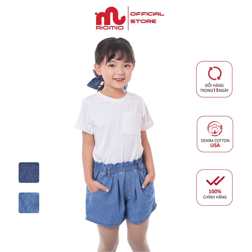 Quần jean short cho bé gái 3-11 tuổi (15-40kg) RIOMIO sooc bò 100% cotton sợi coolmax thoáng mát - RO210