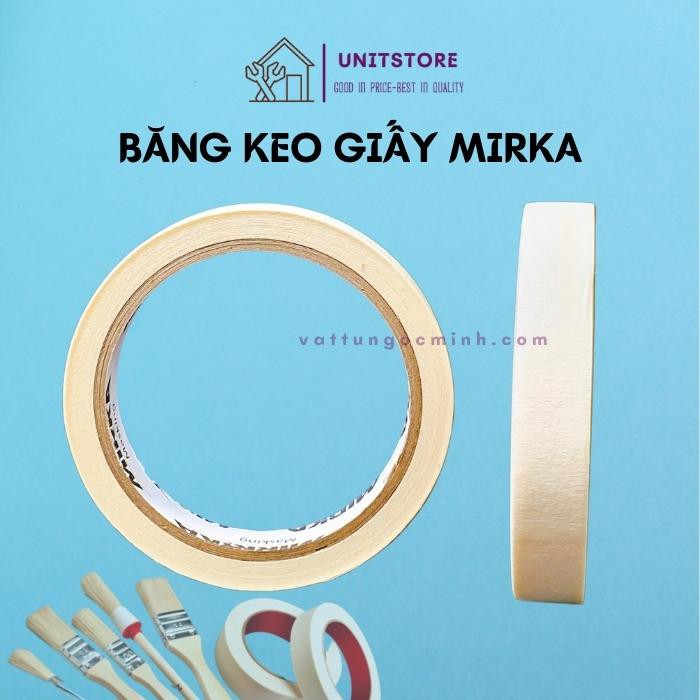 Băng dính keo giấy Mirka loại tốt chuyên dùng cho che chắn sơn chặn màu cho ô tô gỗ mỹ thuật khổ 16mm x 20m KEOGIAY16