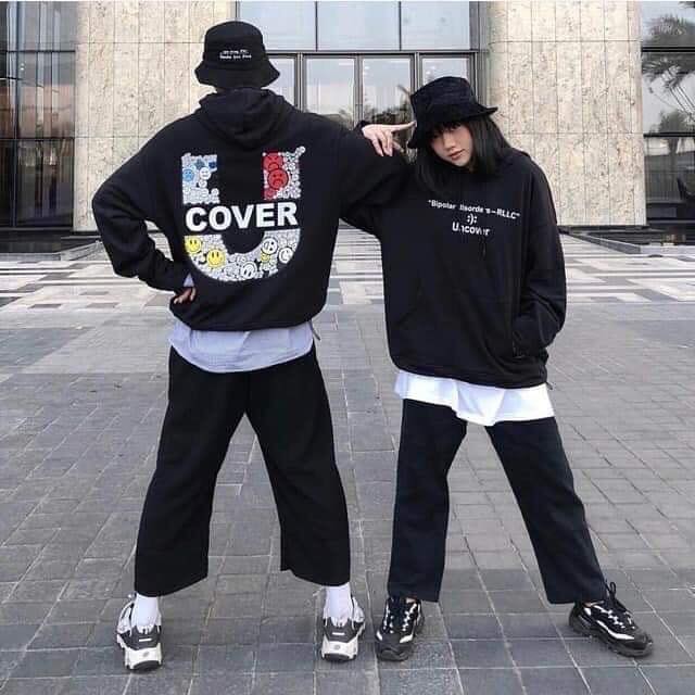 Áo hoodie tím Cover freesize đen A72 | BigBuy360 - bigbuy360.vn