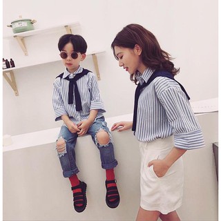 SET MẸ & BÉ - Áo sơ mi kẻ sọc thuỷ thủ
