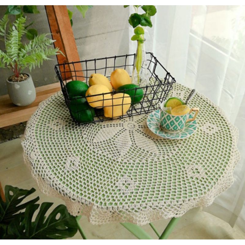 K01 Khăn trải bàn ren móc thủ công bàn trà phong cách Âu vintage trang trí decor khách bàn bếp ăn lót retro lenhome