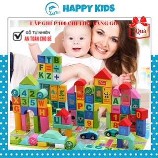 Đồ Chơi Xếp Hình Khối Bằng Gỗ 100 Chi Tiết Giúp Bé Học Chữ Cái, Số, Tiếng Anh Và Phát Triển Tư Duy HAPPY KIDS247