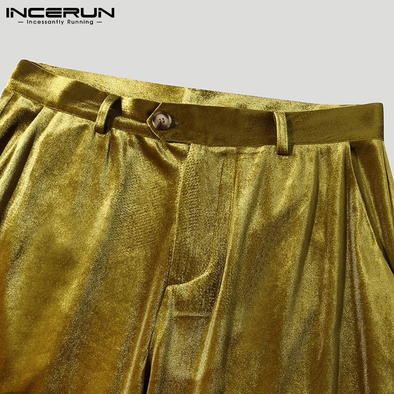 Quần INCERUN chất nhung form suông rộng màu trơn hợp thời trang cho nam