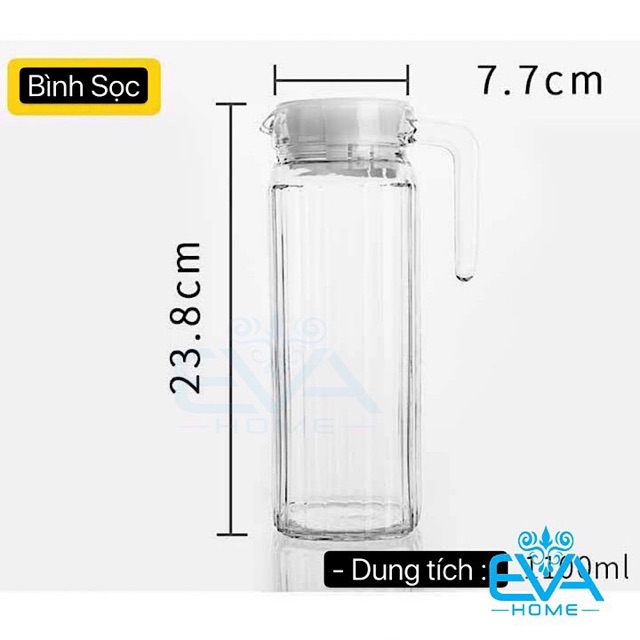 Bình Đựng Nước Thuỷ Tinh Miệng Rót Sọc Có Quai Cầm 1000 Ml Deli EH1004-2 M1175