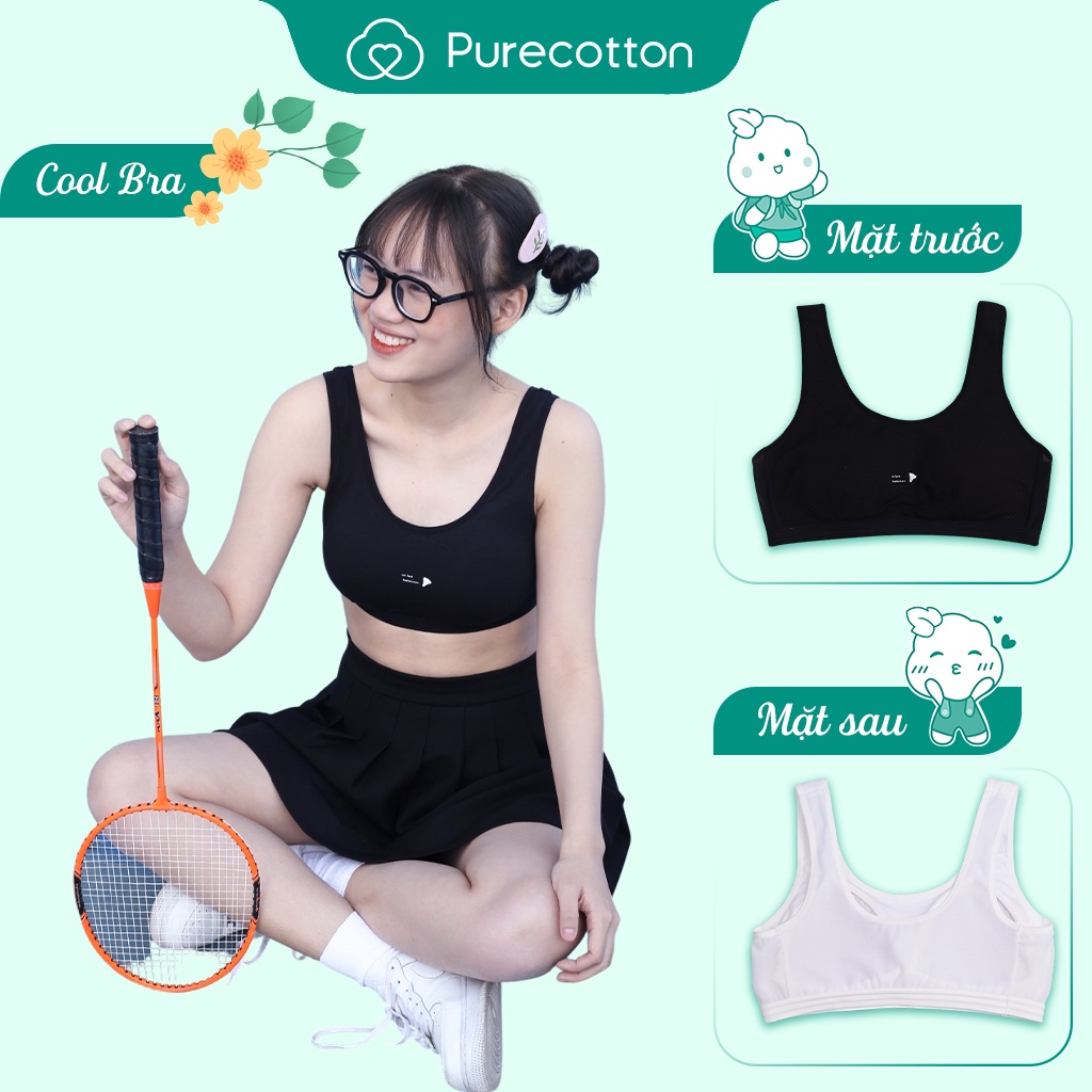 Áo lót học sinh Purecotton MÀU ĐEN cá tính cho bé gái mới lớn chất liệu cotton cao cấp PC027