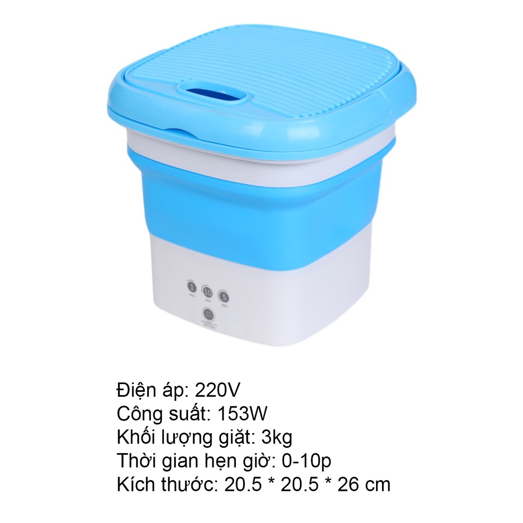 Máy giặt Mini gấp gọn di động, Máy giặt 3kg giặt sạch bụi bẩn đồ cá nhân, vắt khô, khử khuẩn bằng UV công nghệ Blue Ag