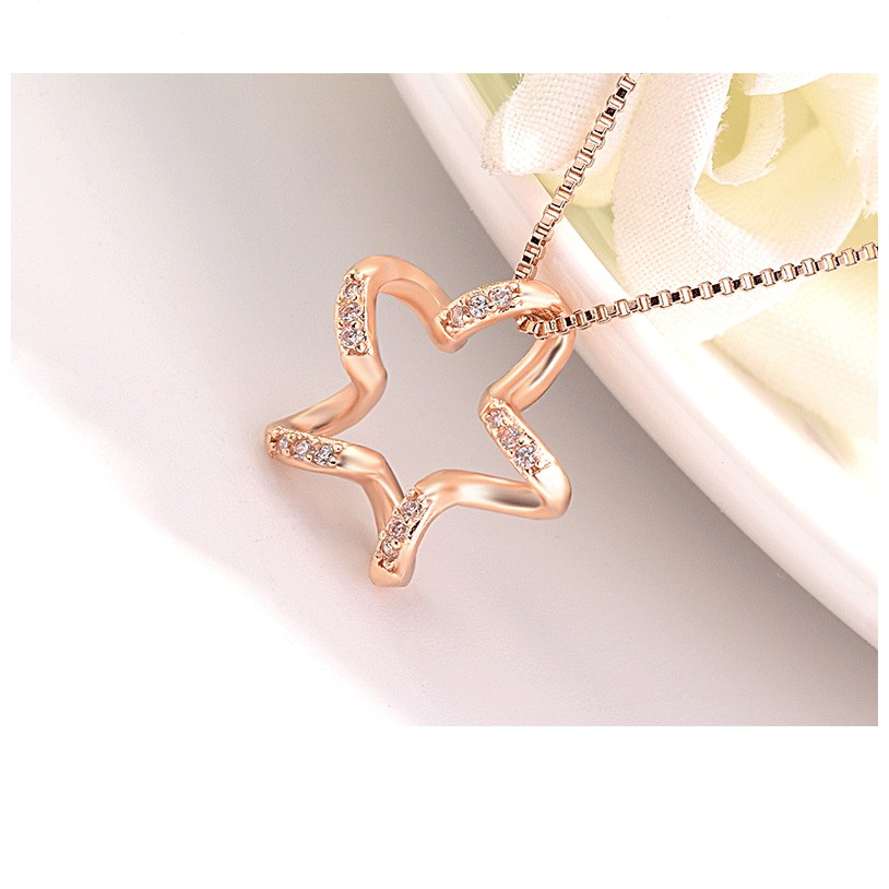 Vòng cổ bạc 925 mạ màu vàng hồng mặt hình ngôi sao 5 cánh/trái tim phong cách Hàn Quốc mẫu mới đơn giản