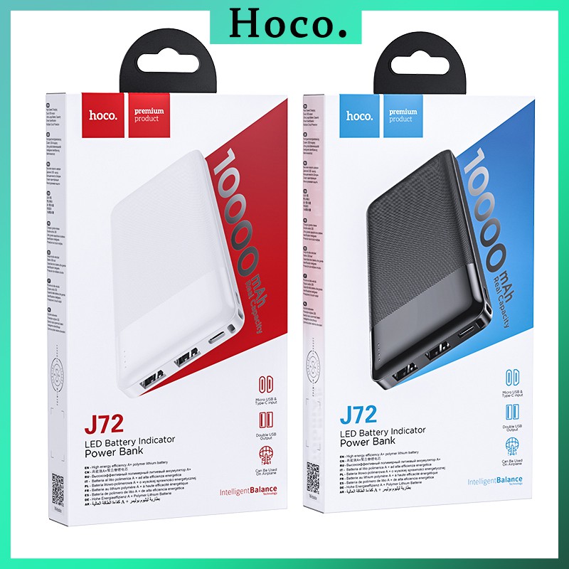 Pin Sạc Dự Phòng Hoco J72 10000 - 20000mah Cho iPhone Huawei Samsung Xiaomi Oppo Vivo Realme Hai Cổng Dung Lượng