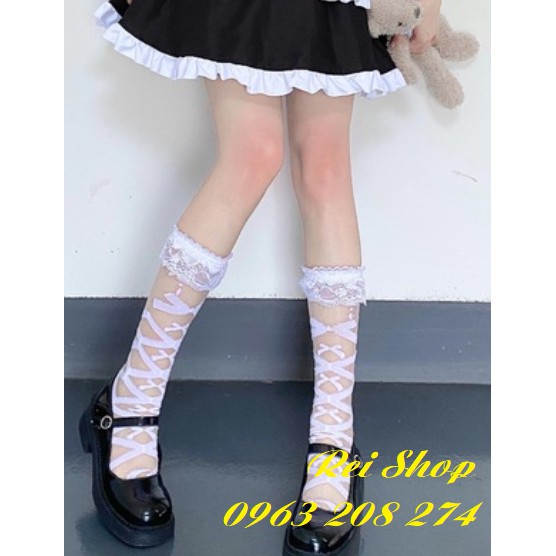 Tất Lolita ren họa tiết nơ