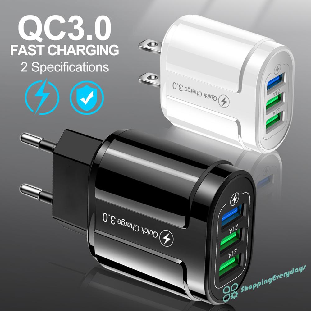 Cốc Sạc Nhanh 3 Cổng Usb Qc3.0 Gắn Tường Tiện Lợi