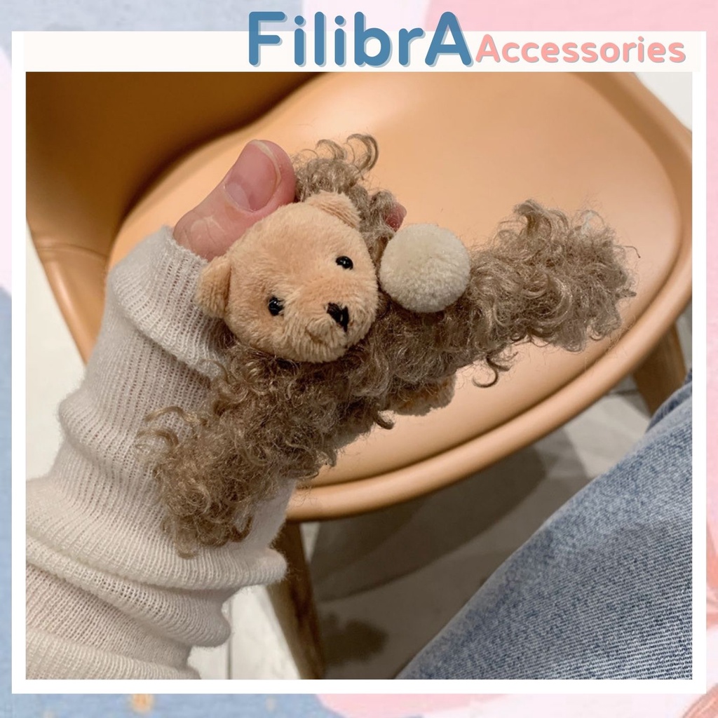 Kẹp tóc nữ lông xù mặt gấu dễ thương cặp tóc thời trang phụ kiện Filibra KT034