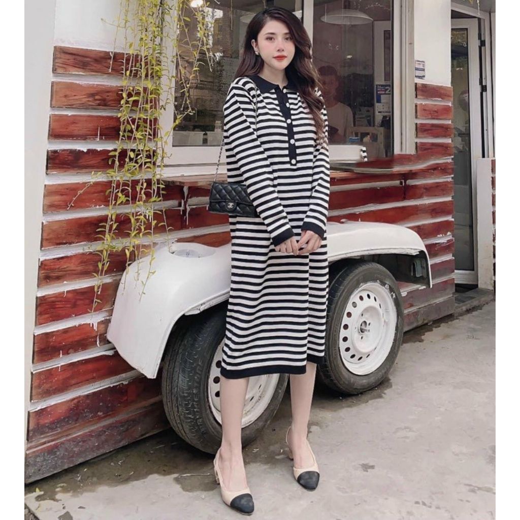 Váy bầu dài tay thời trang thiết kế M438 chất Zip freesize từ 45 đến 70kg