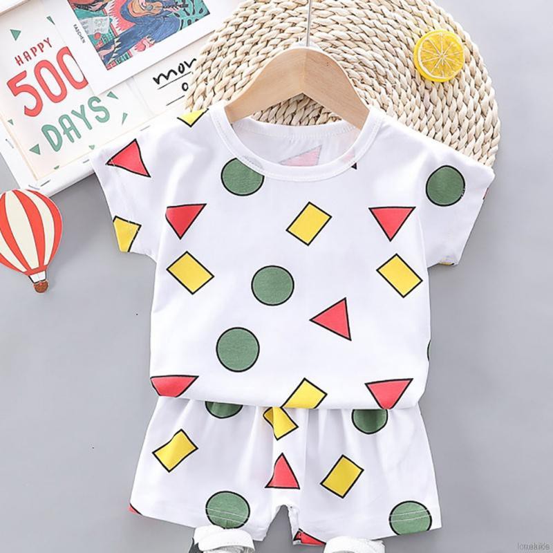 Bộ Đồ Ngủ Pijama 2 Món Ngắn Tay Họa Tiết Hình Học Cho Bé 0-y