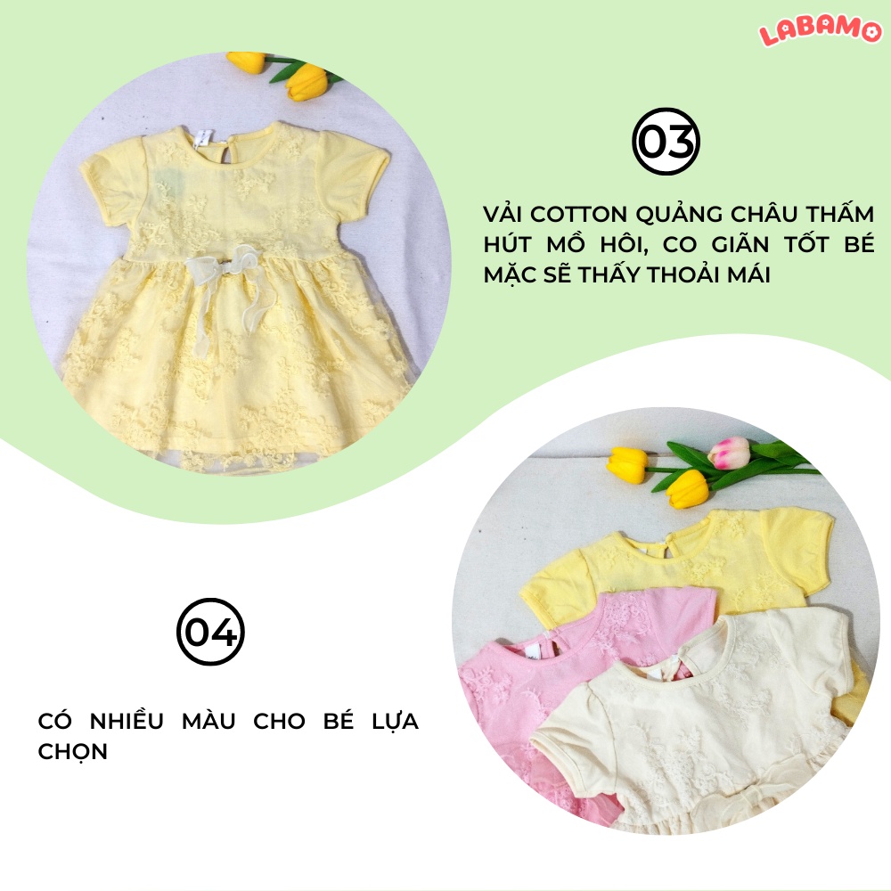 Váy cho bé kiểu dáng babydoll chất liệu cotton phối vải ren điệu đà LABAMO