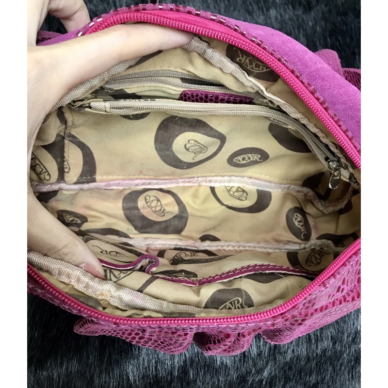 Túi kẹp nách da thật, đeo vai màu hồng