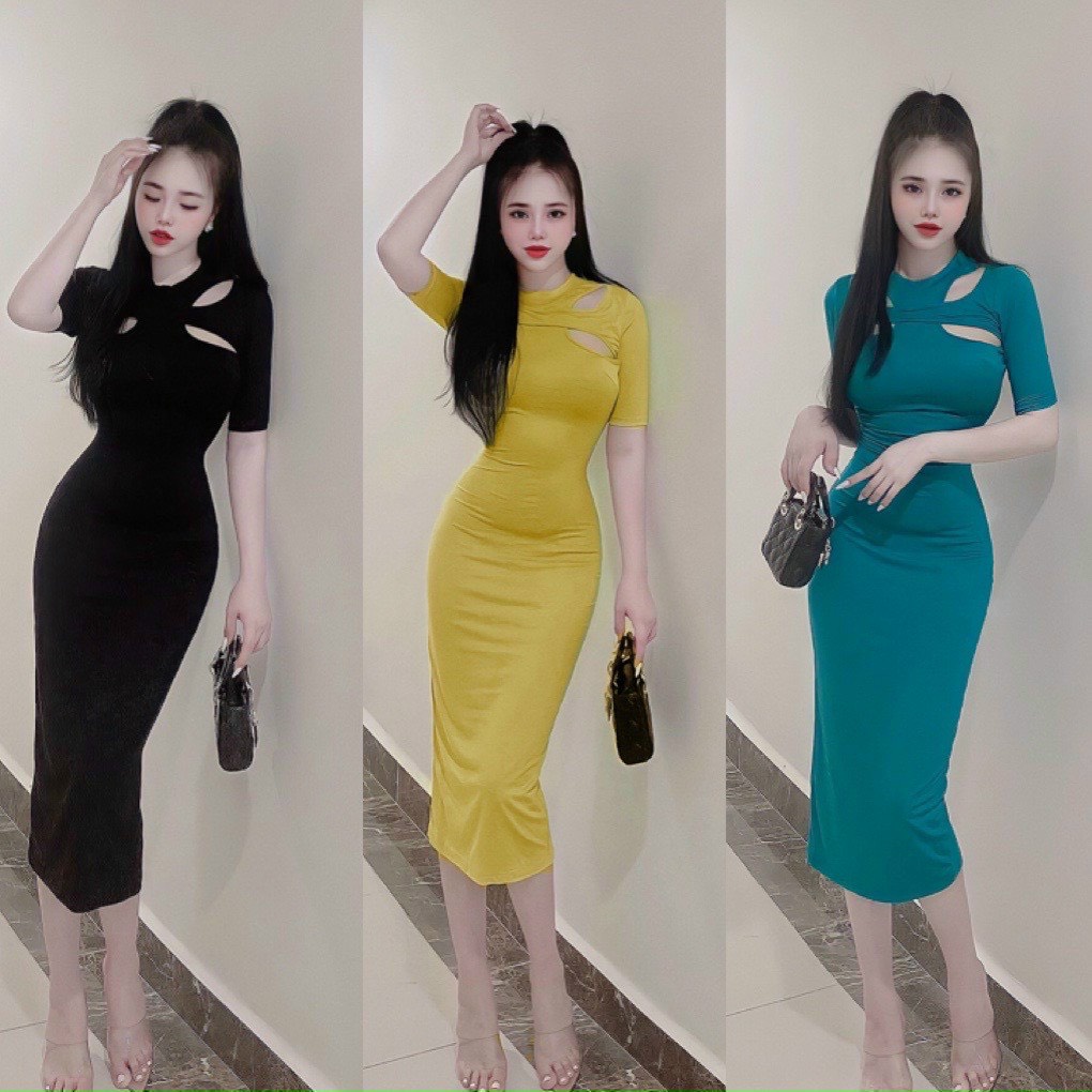 Đầm ôm body tay ngắn khoét hai bên vai siêu gợi cảm