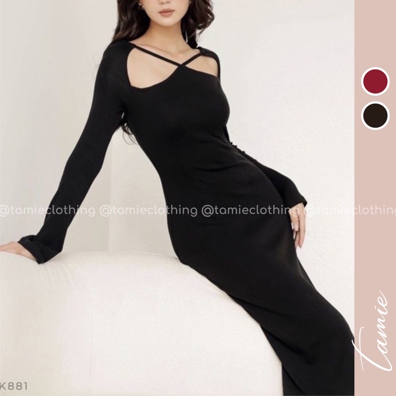 KAYLIN DRESS Đầm Body Đuôi Cá Tay Dài Phối Cổ Yếm Chéo Sang Trọng Đi Tiệc TAMIEclothing