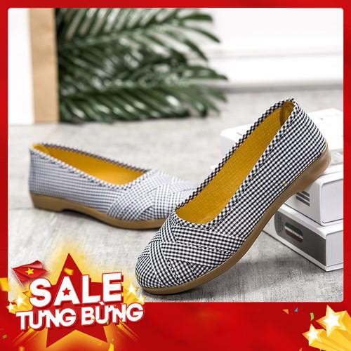 Giày búp bê caro đế bằng 2cm đi bộ cực êm chân, giày vải mùa hè họa tiết carô Gingham 349 - Hàng nhập khẩu