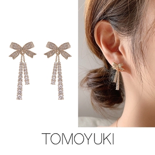 Đôi Bông Tai TOMOYUKI Mạ Bạc 925 Hình Nơ Đính Đá Xinh Xắn Cho Nữ