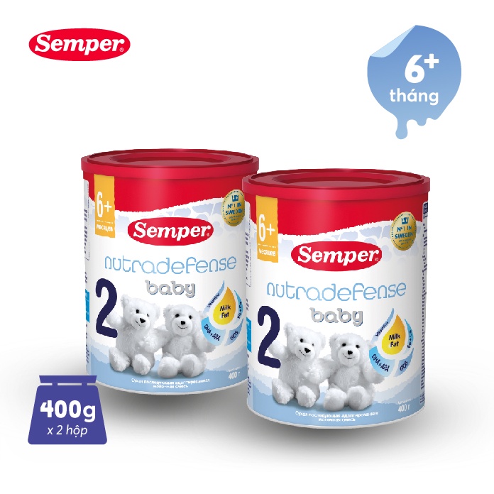 Combo 2 Sữa bột giúp bé tăng cân,dễ tiêu hóa, tăng đề kháng, phát triển trí não Semper Nutradefense Baby 2 400g/hộp