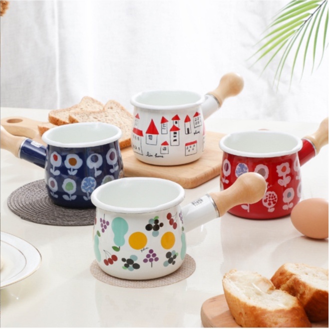 Nồi Sứ Mini Nấu Bột Đun Sữa Nấu Cháo Có Tay Cầm Bằng Gỗ Hình Đáng Yêu Cho Bé Ăn Dặm