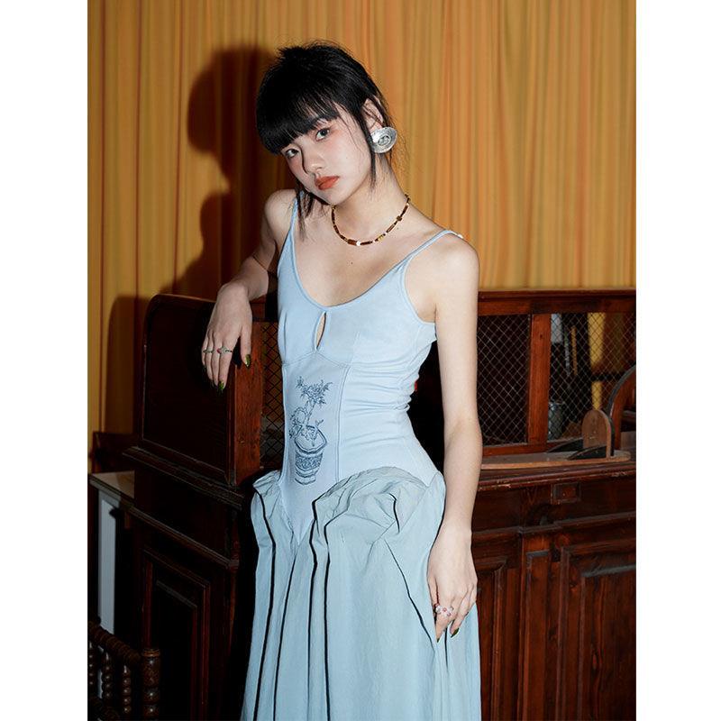 Đầm Hai Dây Dáng Dài Cổ Đứng Phong Cách Trung Hoa Thời Trang Mùa Hè 2022