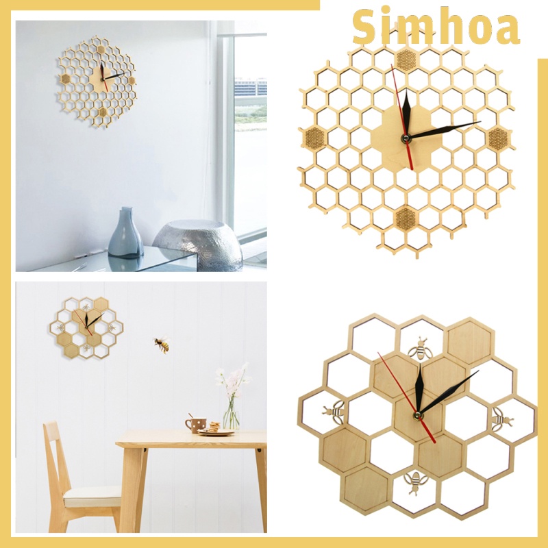 Đồng Hồ Treo Tường Bằng Gỗ Hình Lục Giác Không Gây Tiếng Ồn Trang Trí Phòng Khách / Văn Phòng
