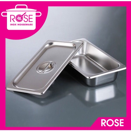Khay inox GN 1/3, khay inox 304 đựng thực phẩm, thạch topping bán trà sữa size 1/3