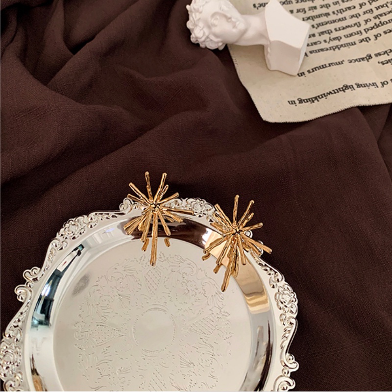 Bông tai kim loại hình học đơn giản phong cách retro Hàn Quốc